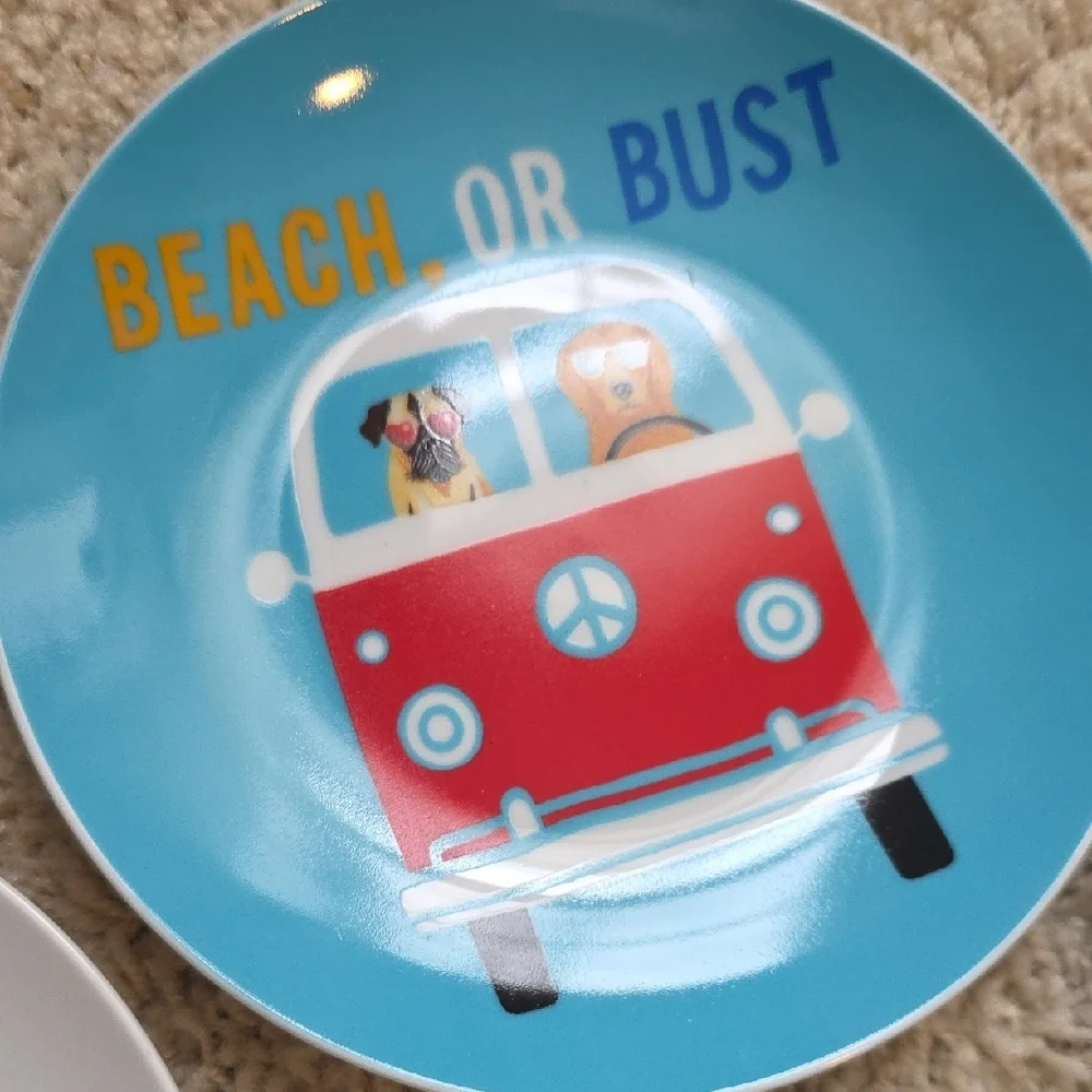 Pier 1 Assorted Appetizer Plates - Beach/Dog Themed Set Of 4